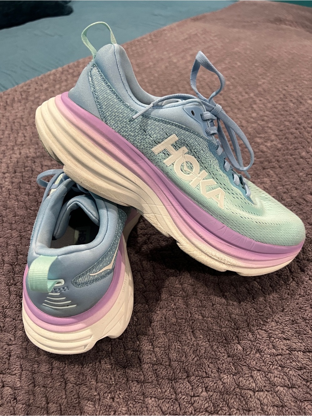 Hoka Women's Pastel Blue Mint Lavender Platform Running Shoes